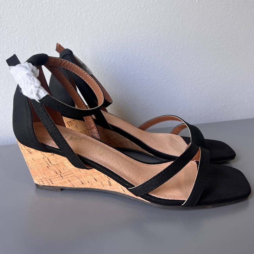 Black Strap Wedge Sandals